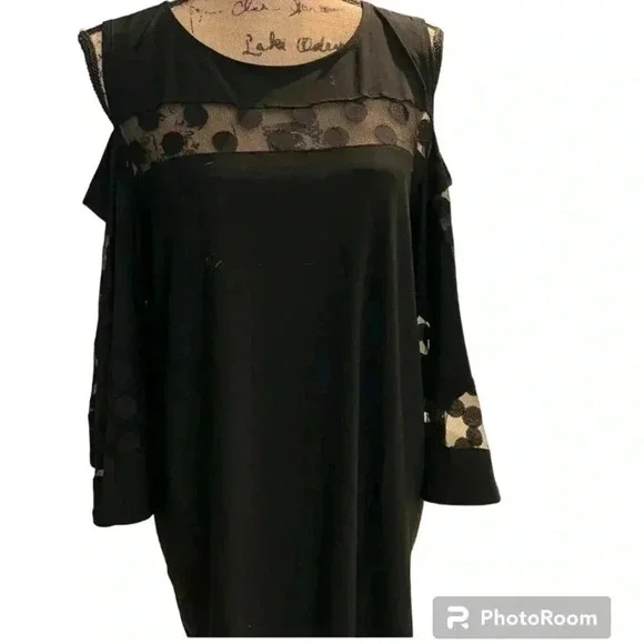 NINA LEONARD Black Blouse tunic wide sleeves cold shoulders size XL - Picture 2 of 8